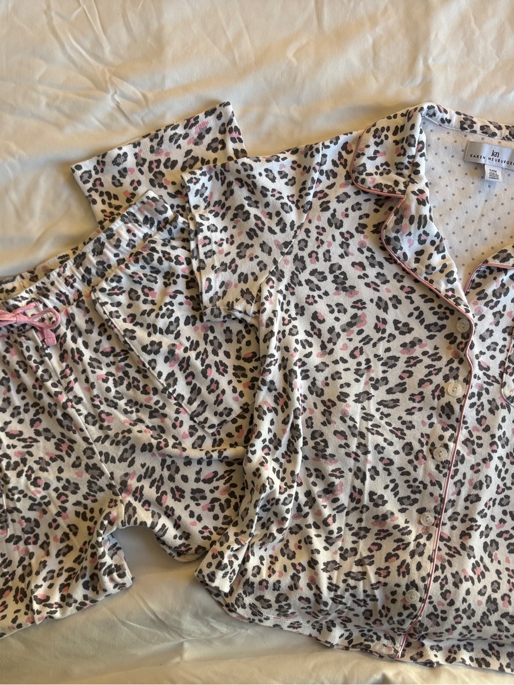 Leopard Print Button up Short Sleeve Top & Capri Pants Pajama Set